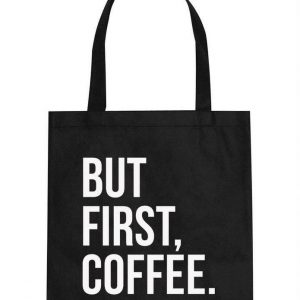 Canvas tas zwart But First Coffee